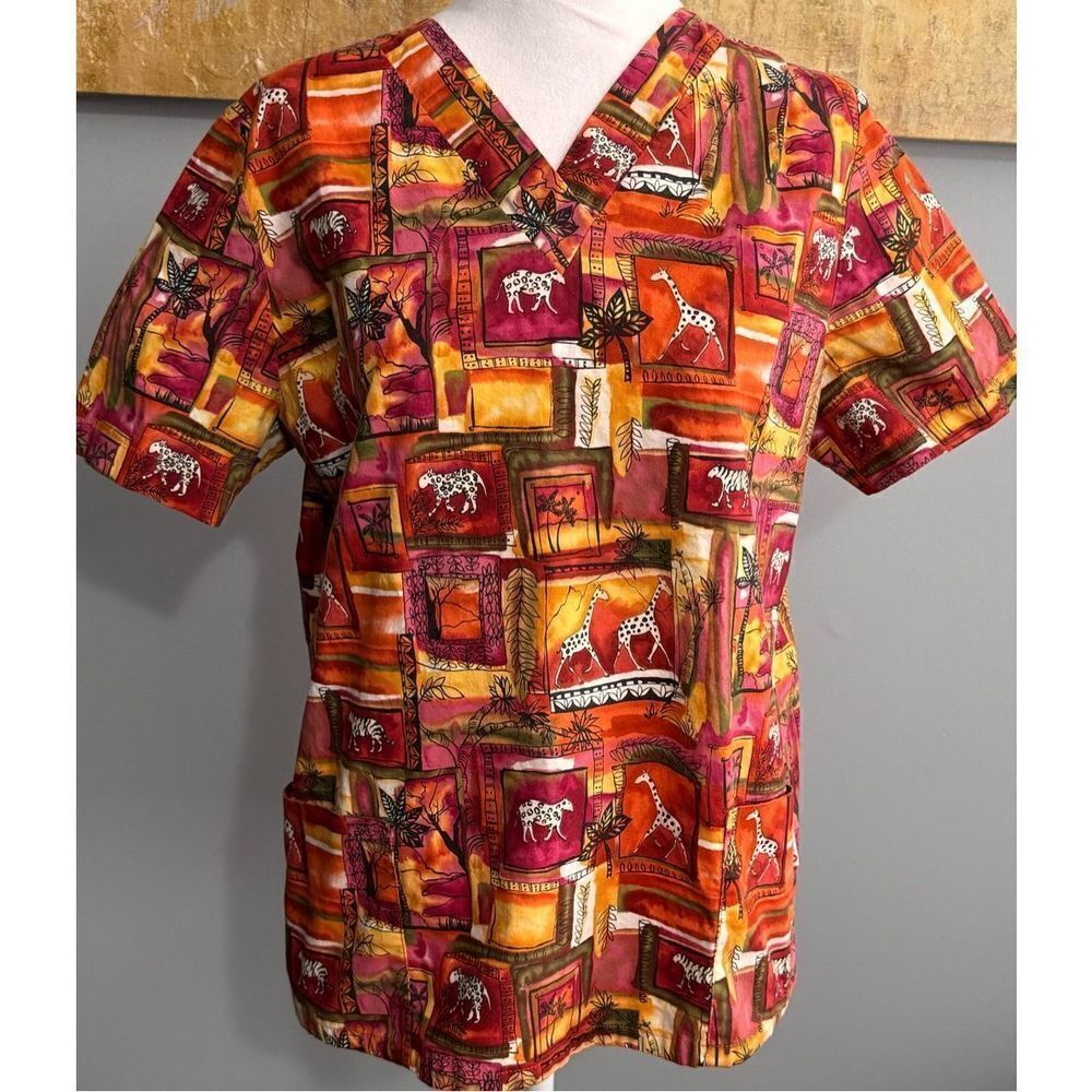 White Cross Safari Scrub Top, size L (?)